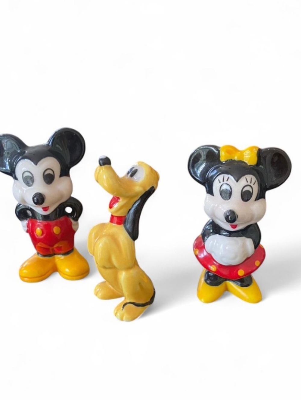 Disney Mickey, Minnie & Pluto Ceramic Figurine Trio - Red, Yellow, Black